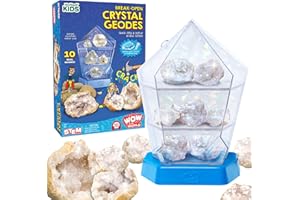 WONDERY KIDS Wow in The World – 10 Real Break-Open Crystal Geodes with Display Case – Bonus Goggles & Magnifying Glass, Companion Audio Content, STEM Toy for Boys & Girls 6+ by Thames & Kosmos