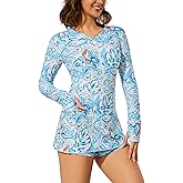 Cagola Long Sleeve Swimsuits for Women Rash Guard Swim Dress Modest Bathing Suit Swim Romper with Built in Bra and Pockets