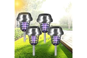 JAHYELEC 4 Pack Solar Bug Zapper Outdoor Mosquito Zapper Waterproof Mosquito Killer Lamp Purple & White Light Insect Zapper Fly Zapper Bug Trap for Home Patio Yard Garden Pathway Backyard