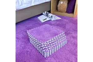 Smabee Interlocking Carpet Shaggy Soft EVA Foam Mats Fluffy Area Rugs Protective Floor Tiles Exercise Play Mat for Children Kids Room Home Parlor Bedroom (12 Pcs, Purple)