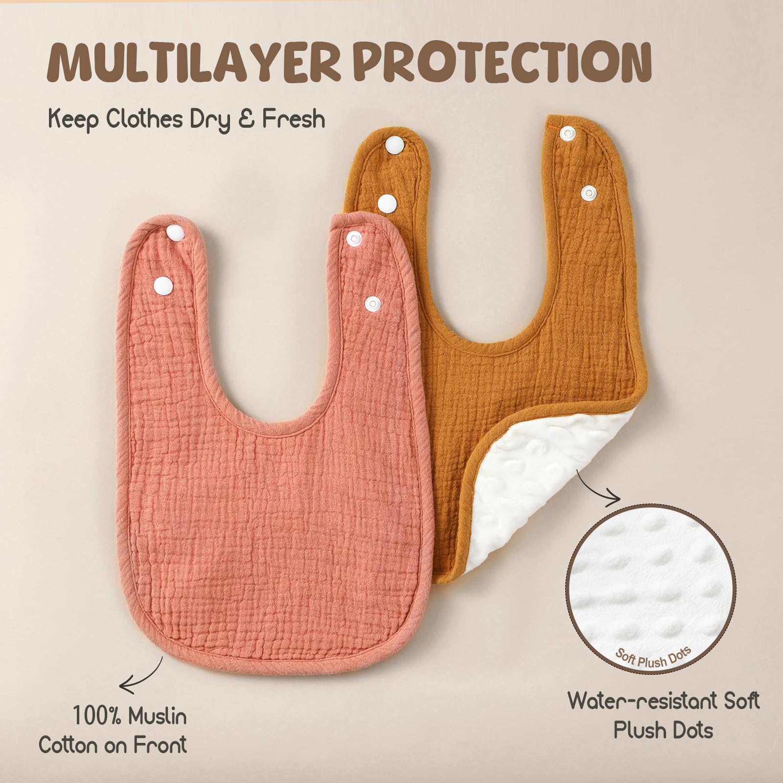 6-Pack Muslin Baby Bibs for Unisex Boys Girls, Cotton Baby Drool Bibs, Drooling and Teething Bibs for Infant