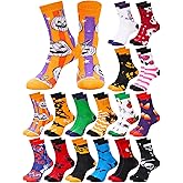 Jamntower 16 Pairs Halloween Socks Bulk Novelty Pumpkin Ghost Skull Spider Skeleton Pattern Crew Sock Gifts for Women Men