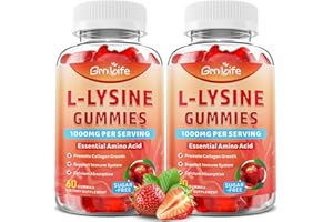 GRNLIFE 2 Pack L-Lysine 1000mg Gummies, Chewable Lysine Supplement for Adults & Kids, Essential Amino Acid Supplement for Immune Support, Collagen Formation Support, Strawberry, 120 Count