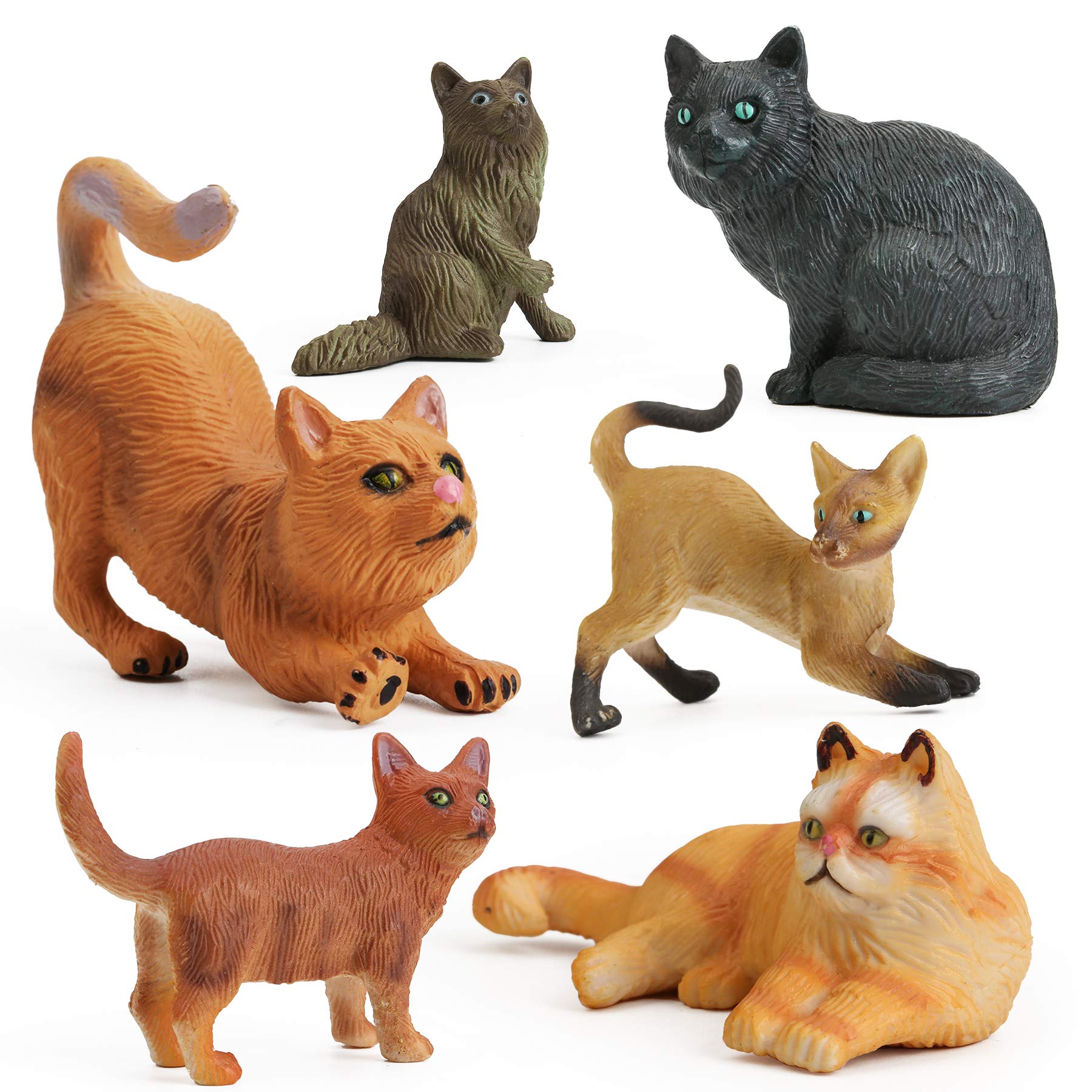 UANDME 6Pcs Cat Figurines Cat Toy Figure Kitten Figures Realistic Cats Animal Figurines Pussycat Toy Playset Cake Toppers