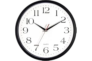 Bernhard Products Black Wall Clock Silent Non Ticking,12 Inch Quality Quartz Battery Operated Round Easy to Read Home/Office/Kitchen/Classroom/School Clock Sweep Movement (12 Inch)
