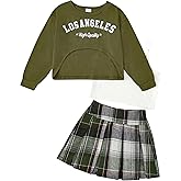 Yhnslsf Girls Fall Outfits 2/3 Piece Girl Clothes Letter Print Long Sleeve Sweatshirt Pleated Skirt Sets for Kids Teen 5-14T