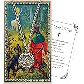 St Hubert Necklace with St Hubert Prayer Card, Lord's Prayer Card | St Hubert Pendant Medal Jewelry | Catholic Patron Saint Of Hunters, Dogs, Archers Themed St Hubert Medallion Set | Total 3 Items