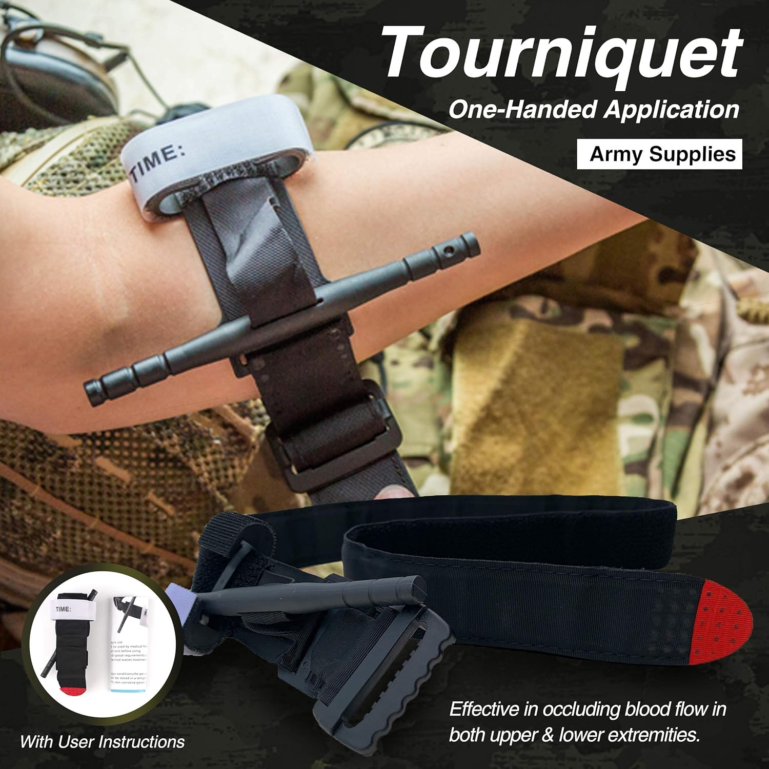 Emergency Survival First Aid Kit with Tourniquet, 6" Israeli Bandage, Splint, Military Combat Tactical Molle IFAK EMT for Trauma Wound Care, Battle, Bleeding Control and More (Black): Health & Personal Care