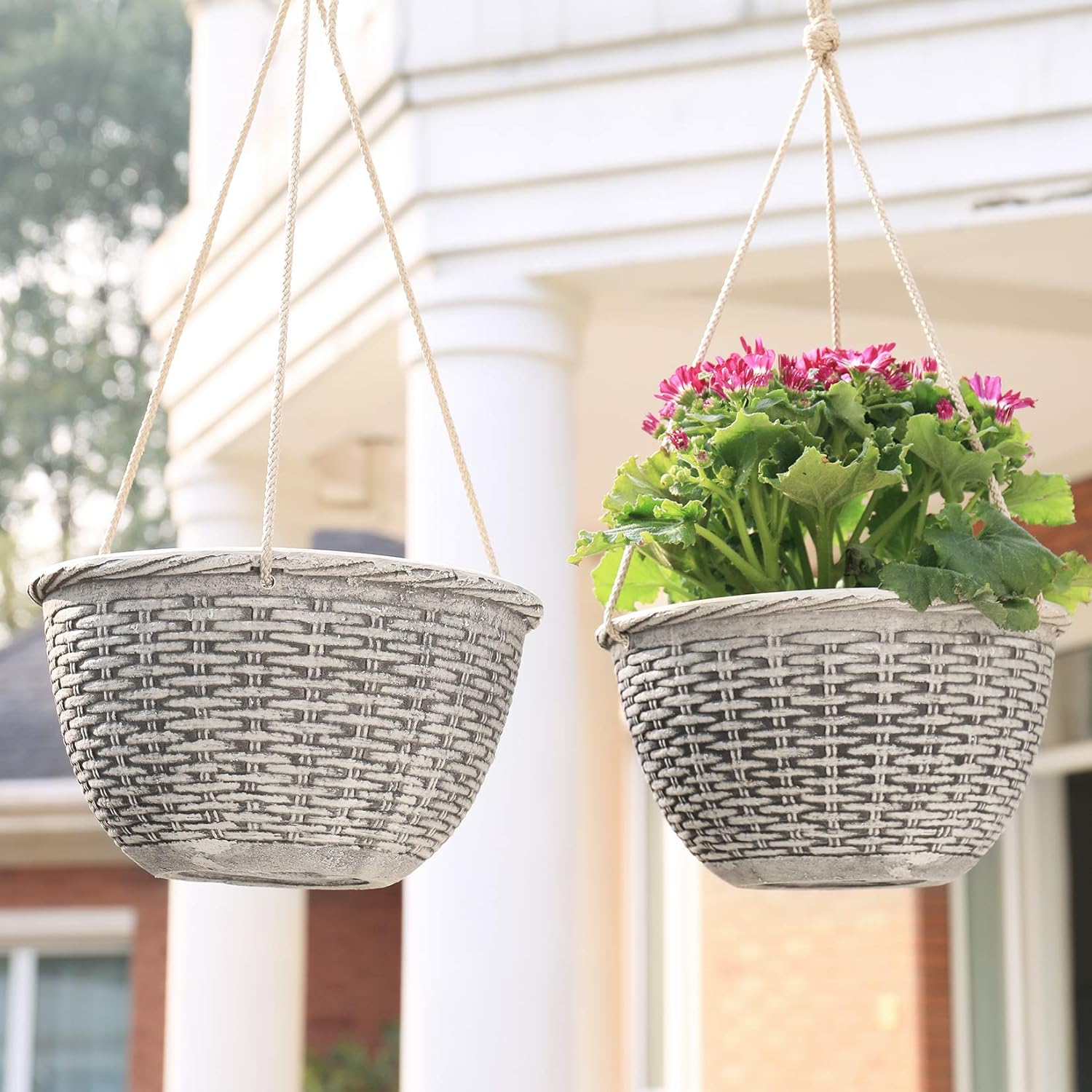 LA JOLIE MUSE Hanging Planters Indoor, 9.8 Inch Hanging Pots for Plants Indoor, Stone Color, Weave Pattern, Set of 2: Garden & Outdoor