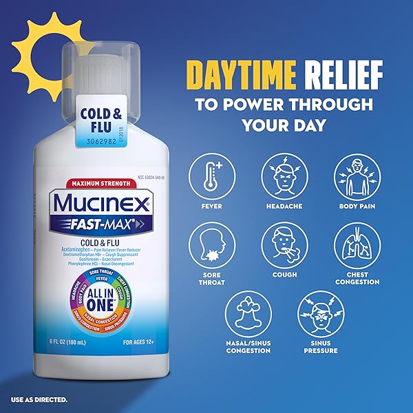 MUCINEX MAXIMUM STRENGTH FAST-MAX COLD & FLU AND NIGHTSHIFT, ALL-IN-ONE MULTI SYMPTOM RELIEF LIQUID, 6 FL OZ – 2 COUNT (PACK OF 1)