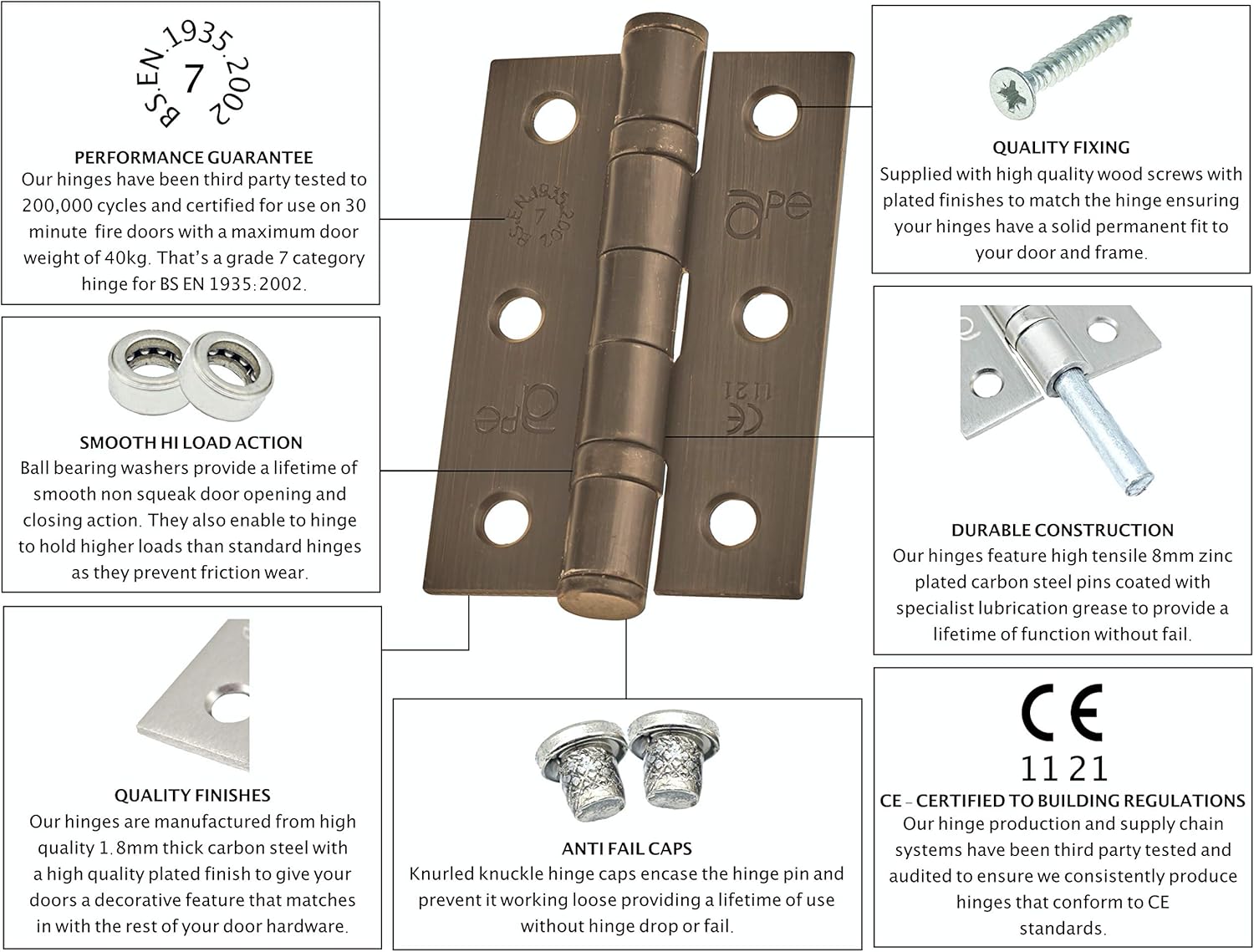 Door Hinge 3" / 76mm Dark Bronze Ball Bearing Washer CE Grade 7 for Fire Door 10 Pair - Image 3