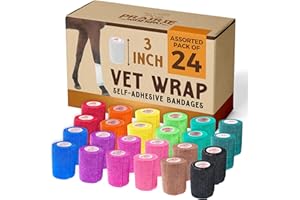 PRAIRIE HORSE SUPPLY 3 Inch Vet Wrap Tape Bulk (Assorted Colors) (Pack of 24) Self Adhesive Adherent Adhering Flex Bandage Grip Roll for Dog Cat Pet Horse