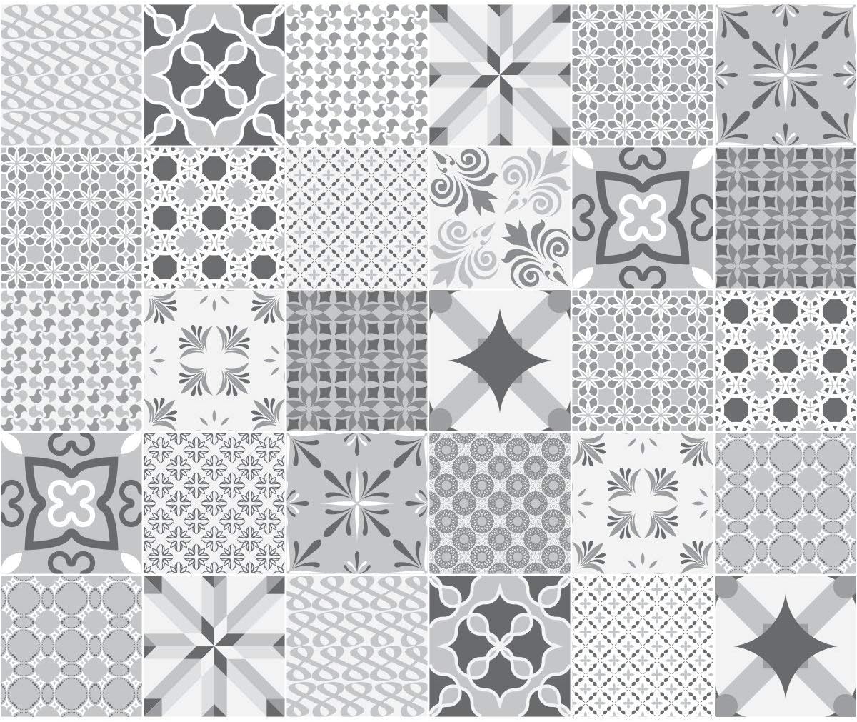Ambiance Sticker Self-Adhesive Decorative Wall Decal Cement Tile for Bathroom and Kitchen Nuances de Gris Romantique