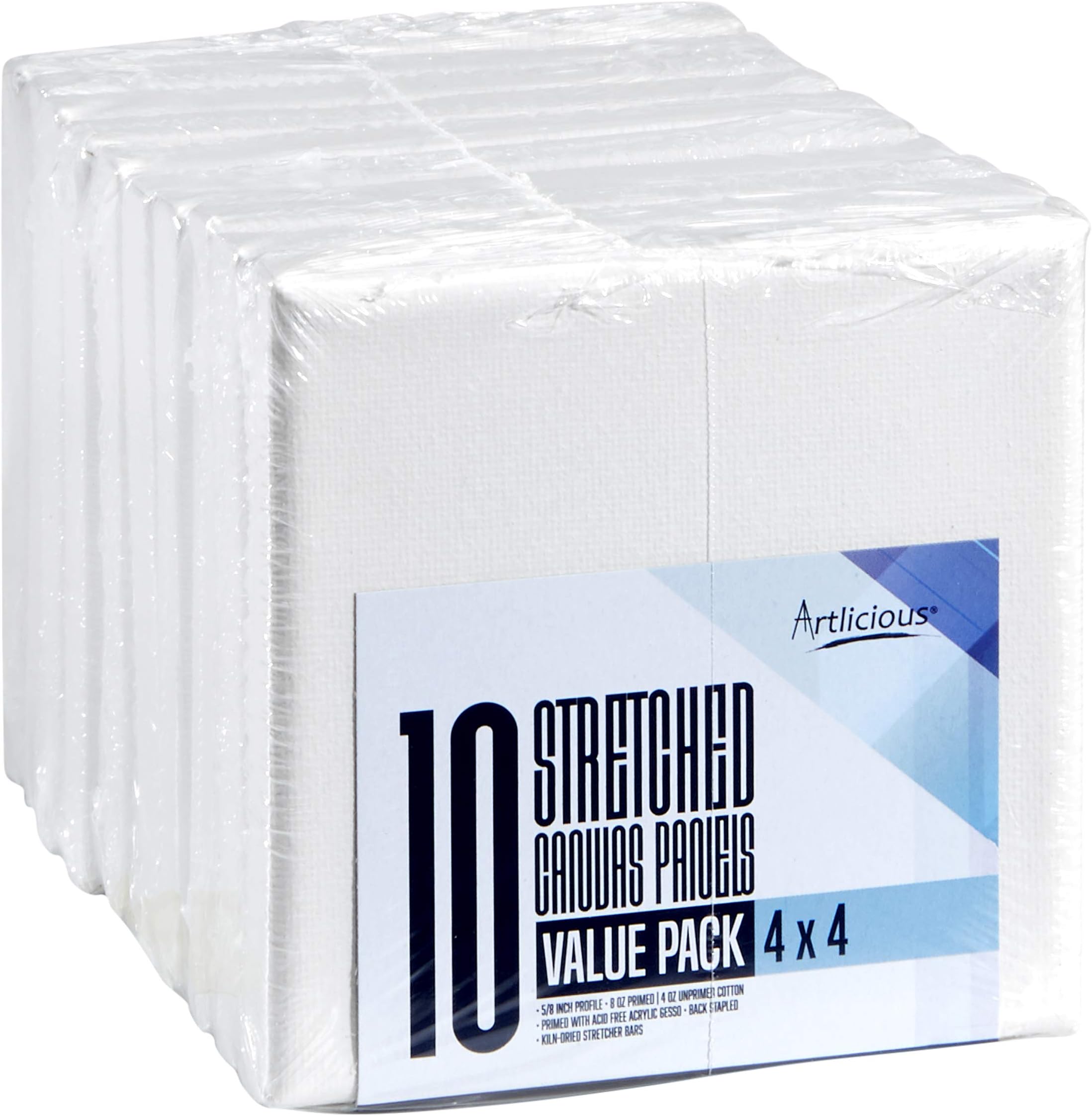 Artlicious Canvases for Painting - 10 Pack White, 4 x 4 Inch Blank Canvas Boards - Stretched Art Panels to Use with Oil and Acrylic Paint - Art Supplies for Adults & Kids