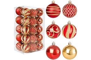 KUNGFUKING 30 PCS Christmas Ball Ornaments Tree Decorations, 60mm/2.36" Classic Red and Gold Shatterproof Christmas Bulbs Ornaments for Xmas Tree Holiday Wreath Decor
