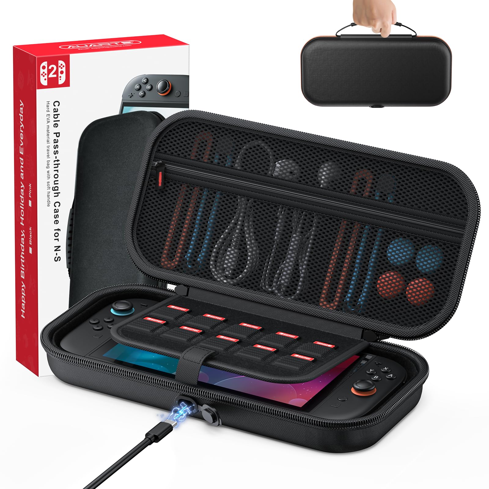 FASTSNAIL Carrying Case for Nintendo Switch 2/1 /OLED, Portable Travel Bag with Charging Port, 10 Game Card Slot, Pocket for Switch 2 Storage Accessories (Switch 2 Case)