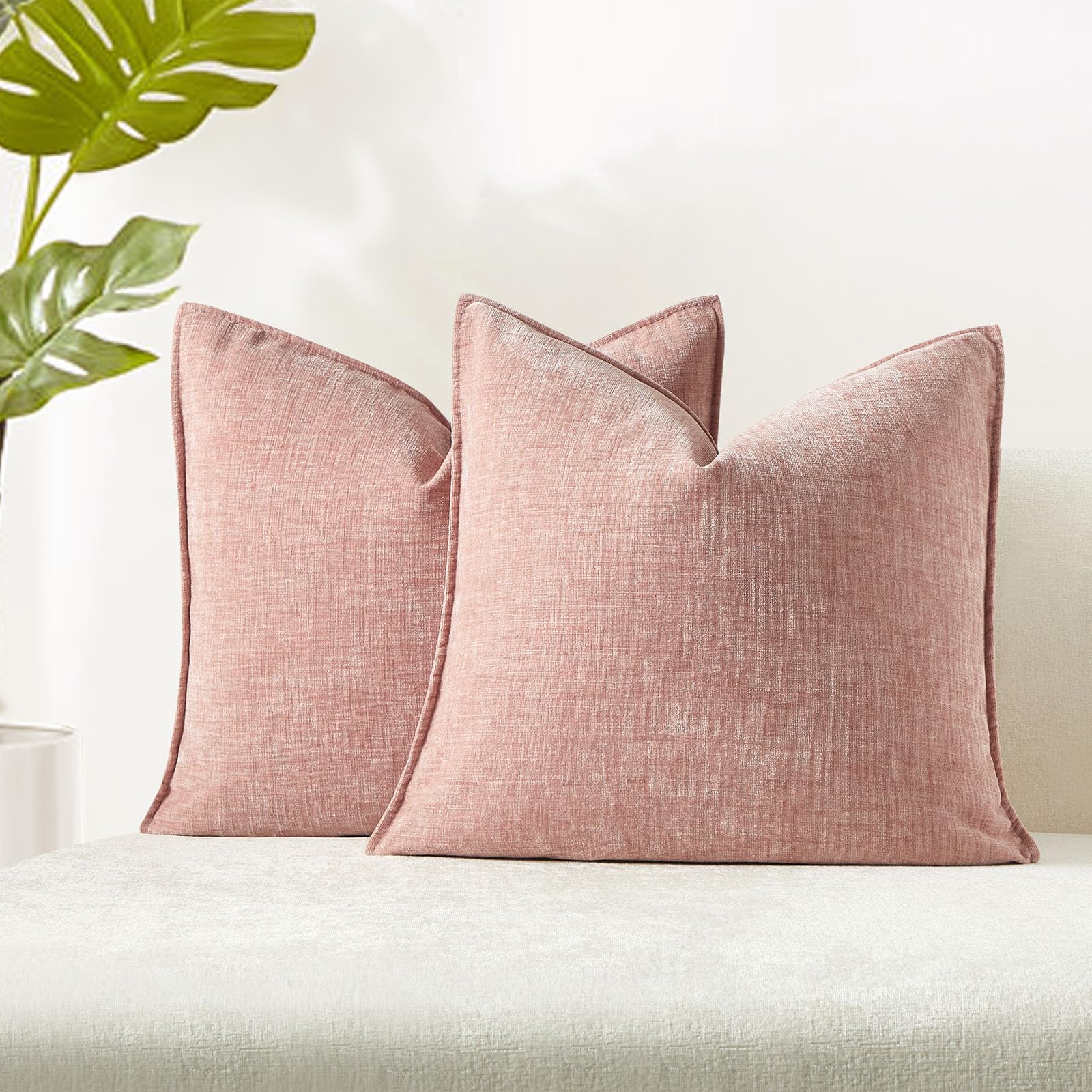 Photo 1 of JUSPURBET Pink Decorative Pillow Covers 22x22 Set of 2 Throw Pillow Covers for Couch Sofa Bed Cozy Chenille Cushion Covers Cases with Hidden Zipper for Living Room Home Decor