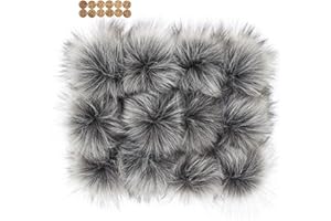 FURLING POMPOMS Fluffy Faux Raccoon Fur Pompoms - 12pcs Handmade Hairy Ball Fits for Knitted Hats Scarves Shawls Key Chain Accessories 5.5 inches (dark gray)