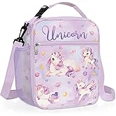 Clastyle Princess Insulated Kids Lunch Bag Large Thermal Cooler Bag for Girl Picnic School Toddler Lunch Box Tote,Purple Unicorn