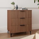 25.6" W Fluted Nightstand with 3 Drawer, Mid-Century Modern Night Stands | Bedside Table for Bedroom King/Queen Bed, End Table with Robot-friendly Legs for Living Room,Entry
