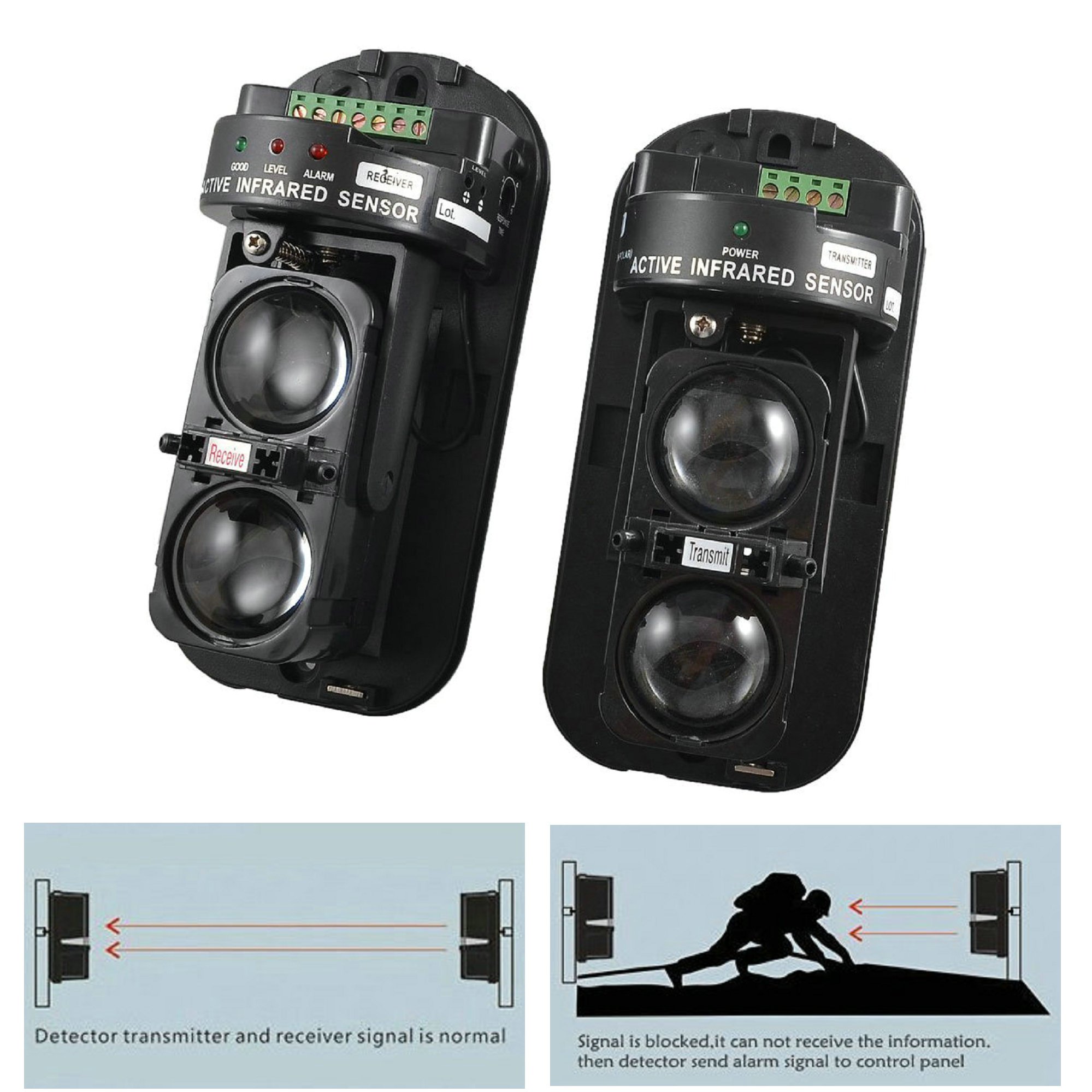 GuDoQi Double Beam Security Active IR Detector 100m Photoelectric Home Security Alarm Infrared Detector Sensor