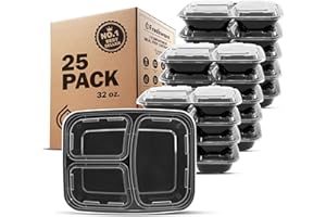 Freshware Meal Prep Containers [25 Pack] 3 Compartment with Lids, Food Storage Containers, Bento Box, Stackable, Microwave/Dishwasher Safe (32 oz)