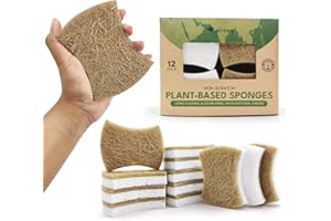 Pack of 12 Natural Sponges for Dishes - Made from Cellulose, Coconut & Recycled Fibres - Eco Friendly, Odour Free, Non Scratc