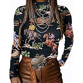 Urchics Womens Long Sleeve Shirts Western T-Shirt Slim Fit Hollow Out High Neck Y2k Tops Tee