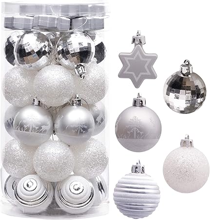 Addobbi Natalizi Amazon.Victor S Workshop Addobbi Natalizi 35 Pezzi 5cm Palle Di Natale Frozen Winter Silver E White Shatterproof Christmas Ball Ornaments Decoration For Christmas Tree Decor Amazon It Casa E Cucina
