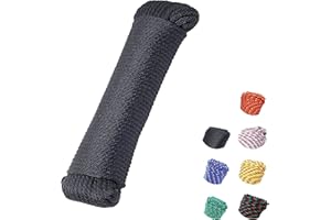 SDLTHR 1 Pack 1/4 Inch 100 ft Solid Braided Polypropylene Rope, Outdoor Ropes, All Purpose Boat Marine Thick Tie for Camping and Flag Pole, Indoor and Outdoor Use, Black