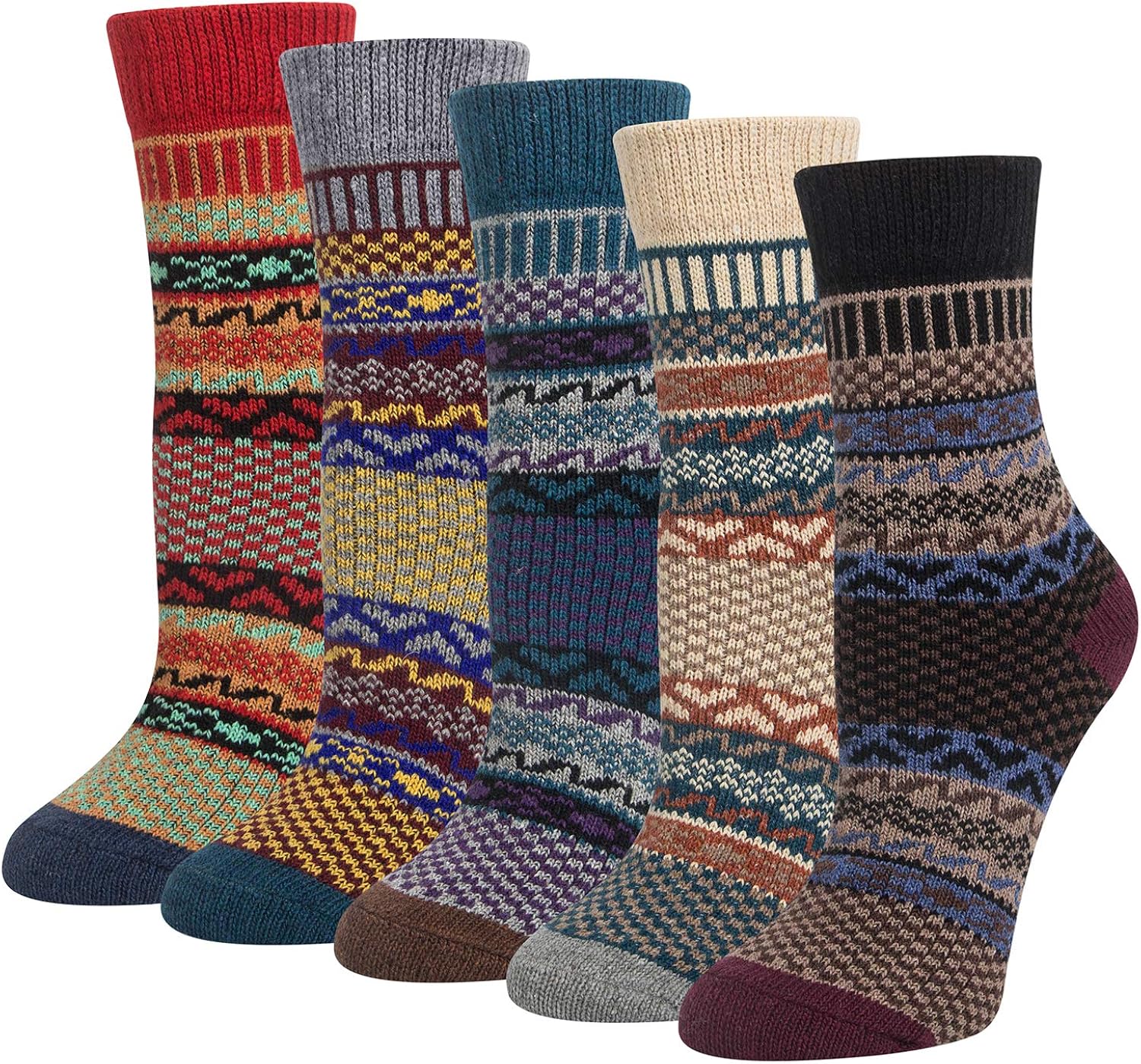 5 Pairs Womens Socks Wool Thermal Warm Knitting Ladies Socks for Winter
