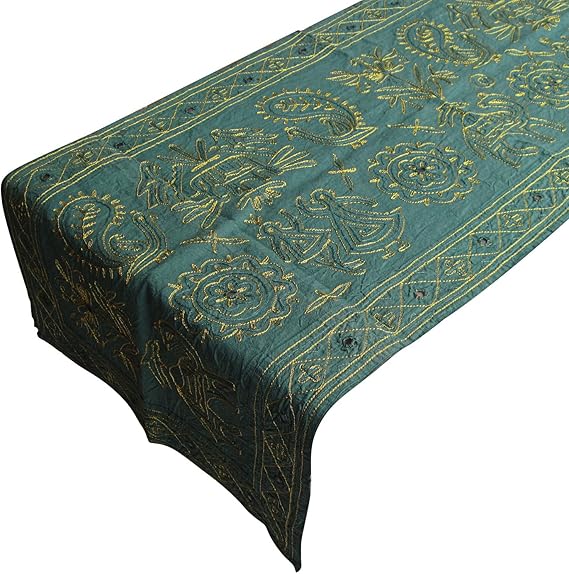 Mirrored Table Runner Linen Hand Embroidered Cotton Tablecloth 129 x 46