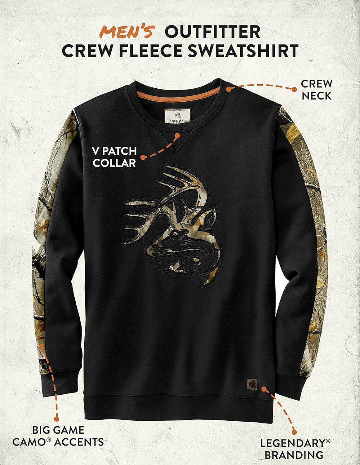 Legendary Whitetails Men's Outfitter Crew Fleece Sweatshirt: Clothing