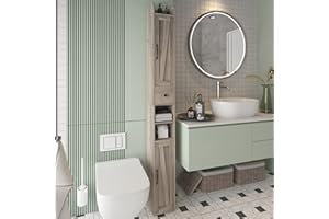 MAUPVIT Bathroom Storage Cabinet with Adjustable Shelf, Tall Narrow Cabinet with Retractable Toilet Paper Rod and 8 Storage Compartments, Brown Gray