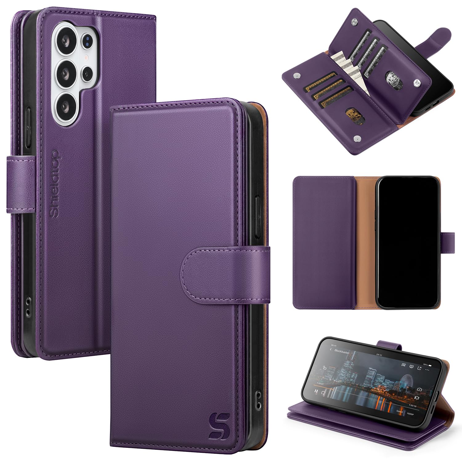 Shieldtop Compatible with Samsung Galaxy S26 Ultra Wallet Case with Card Holder,Women Men RFID Blocking PU Leather Flip TPU Protective Cover Credit Card Slots,Phone Case for S26 Ultra,Dark Purple