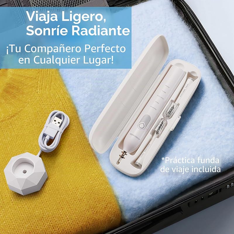 Escova de dentes sónica recarregável para adultos, 5 modos de limpeza, escova elétrica, sensor de pressão, 6 cabeças de escova, bateria de 60 dias, temporizador inteligente