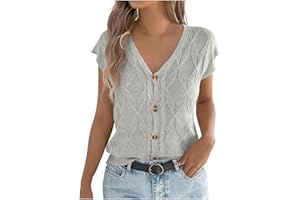 Womens Sweater Tank Tops Summer Cap Sleeve V Neck Crochet Cardigan Button Down Boho Knit Going Out Vest Tops