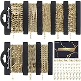 Ecoofor 14k Gold Necklace Chains for Jewelry Making, Total 27 Feet 8 Rolls Bracelet Chains for DIY, 3.3 Feet Each Style, 14K Gold Plated Chain with Jump Rings/Lobster Clasps/Connectors