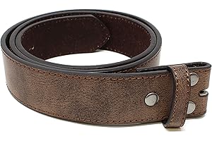 BC BELTS Leather Belt Strap with Vintage Distressed Texture 1.5" Wide with Snaps and without Buckle