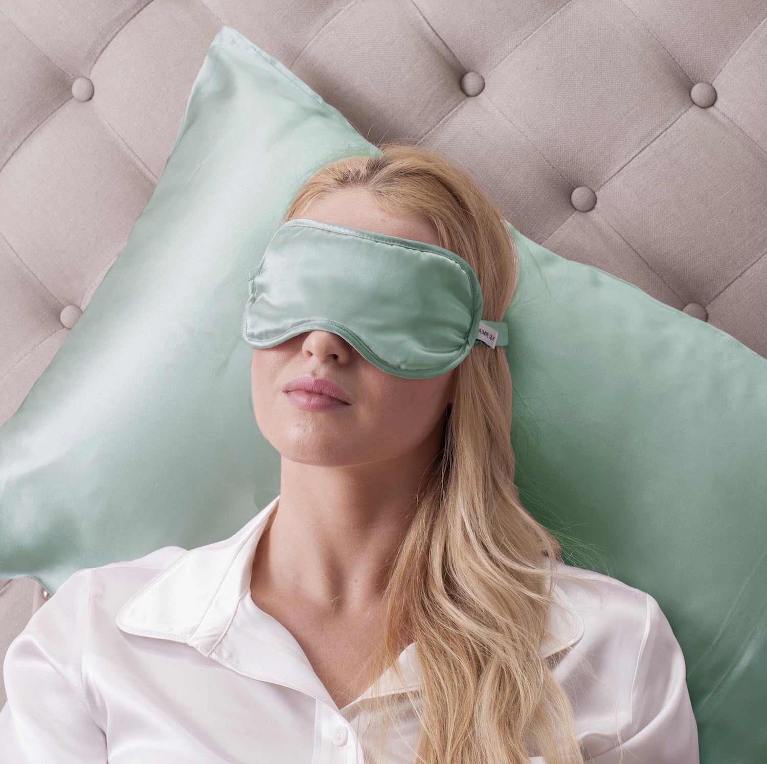 Jasmine Silk 100% Pure Silk Filled Eye Mask/Sleeping Mask Sleep Mask - Duck Egg, Pink