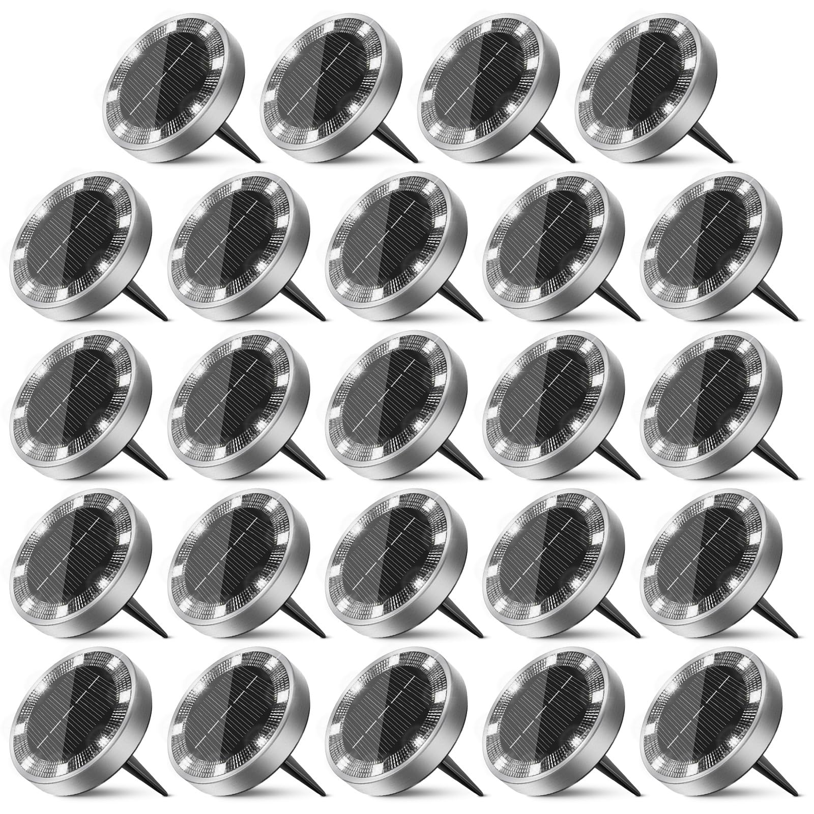 Peasur Solar Ground Lights Outdoor, 24 Pack Flat Solar Powered Disc Lights, IP68 Waterproof, Anti-Rust, Landscape Lighting for Pathway Garden Yard Lawn Walkway Landscape Driveway, Cool White Image