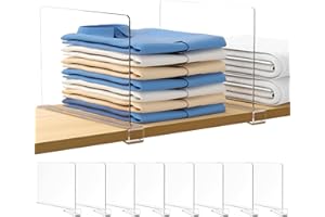 Vorey 8 Pcs Acrylic Shelf Dividers for Closet Organization, Clear Closet Shelf Divider for Wooden Shelving, Suitable for Sweater, Shirts, Handbags in Bedroom and Kitchen