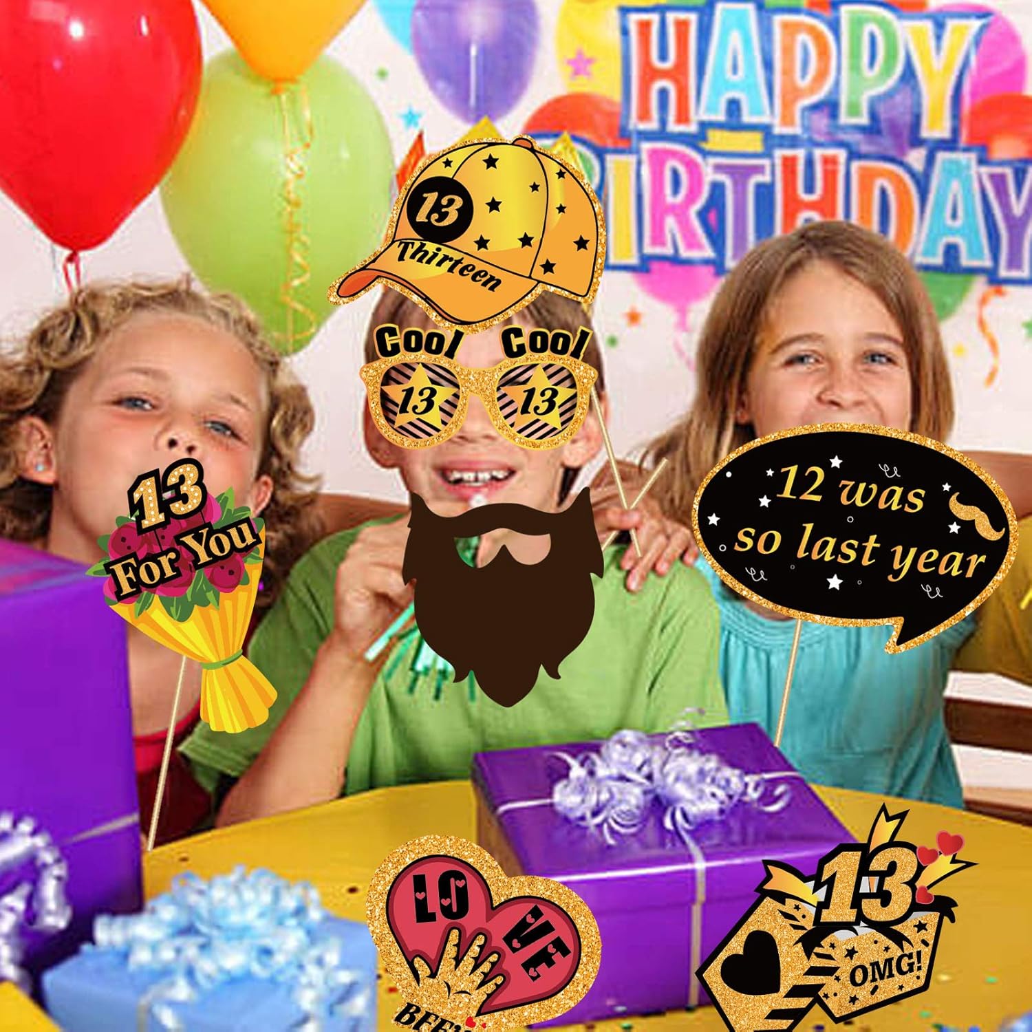 Howaf Rose Or 13eme Anniversaire Accessoires De Cabine Photo Kit De Bricolage 39pcs Noir Et Or 13 Anniversaire Photobooth Pour Fete De 13 Ans Fete Danniversaire Deco Garcons Fille Decorations Et Accessoires