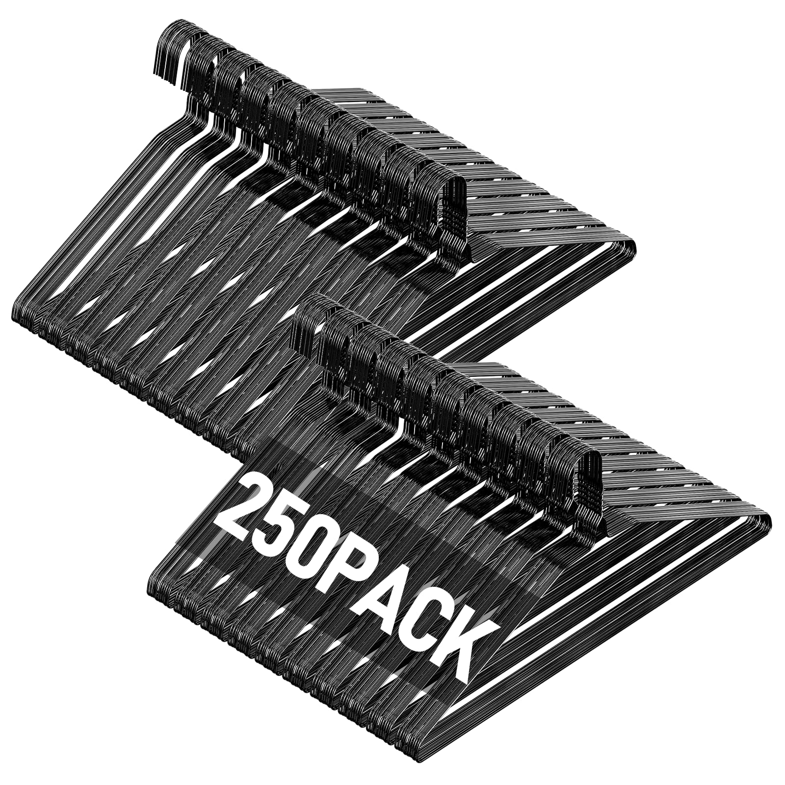SPECILITE Wire Metal Clothes Hangers Bulk 250 Pack for Standard Size Suits, Coats, Shirts, Pants, Skirts, Space Saving, Non Slip,16 Inch 12 Gauge Ultra Thin, Black Image