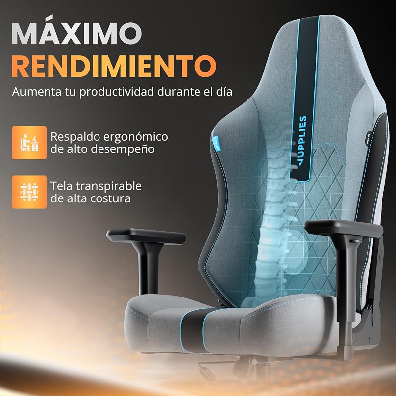 Silla Gaming Premium Ergonómica – Sillas Gamer con Lino Transpirable, Reclinable 160°, Cojín Viscoelástico, Reposabrazos 4D y Base Hierro Reforzada (Azul)