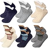 Mepase 6 Pairs Fuzzy Slipper Socks for Men Women Fuzzy Socks with Grip Winter Warm Fluffy Floor Stocking for Christmas Gifts