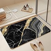 GYYGOO Black Gold Marble Bath Mat,Fast Drying Modern Stylish Bathmats for Bathroom, Non Slip Soft Diatomaceous Bath Rug Bathroom Accessories Thin Doormat for Home Kitchen 17 X 29.5 Inch