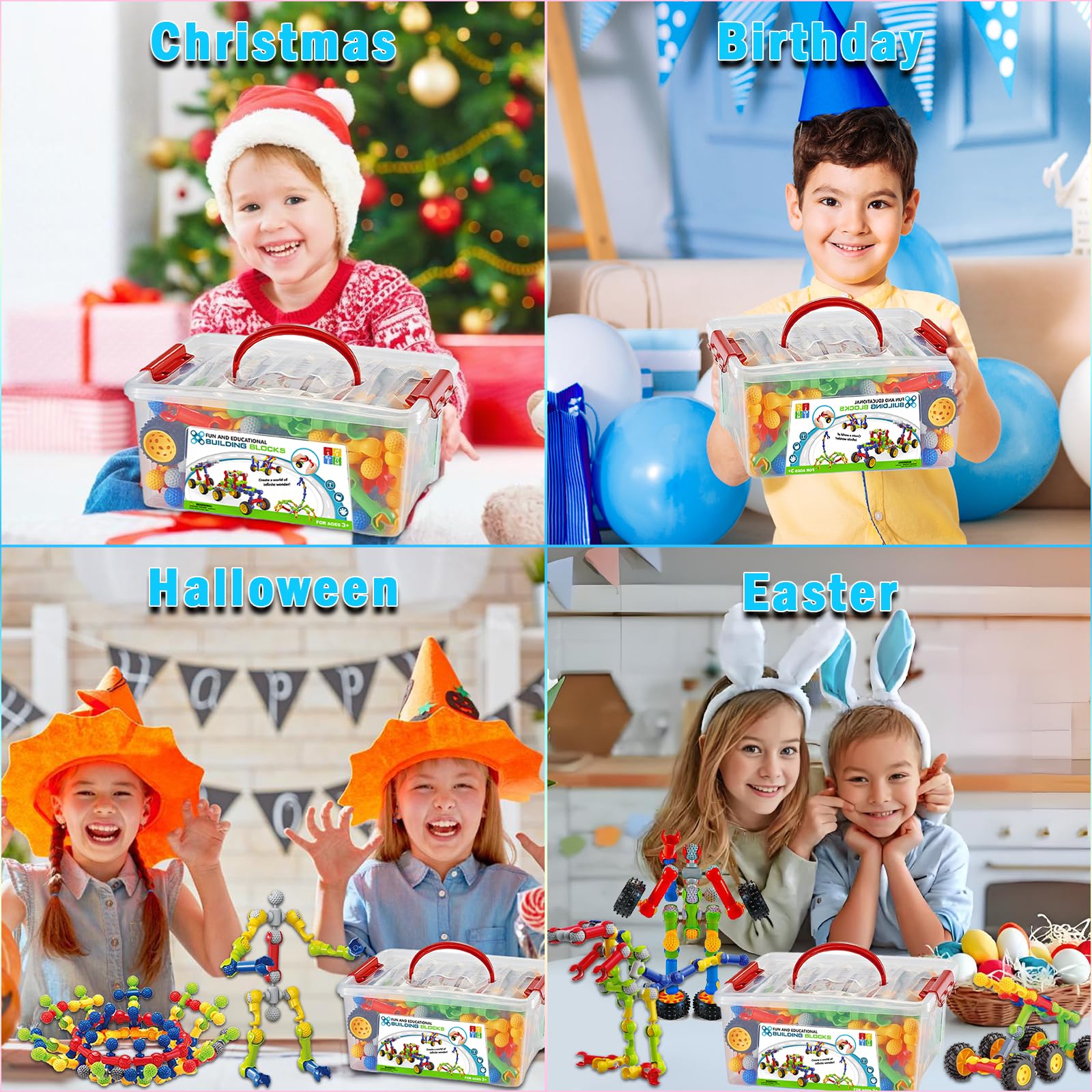 Stem Building Toys for 3 4 5 6 7 8 Year Old Boys Girls Kids,125 Pieces Building Blocks Educational Learning Toys with Large Storage Box,Ideal Christmas Birthday Gifts