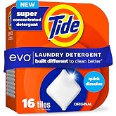 Tide evo Laundry Detergent Original Scent Works on 100% of Common Stains Concentrated Travel Detergent HE Compatible and Instant Dissolve Fights Stains Better than Leading Detergent Sheet, 16 Count