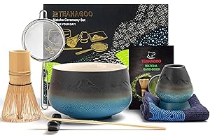 TEANAGOO 7 Pcs Matcha Whisk Set Blue, Ceramic Matcha Set, Matcha Kit for Ceremony, Matcha Tea Set for Making Breakfast/Latte, Matcha Whisk and Bowl with All Accessories, Gift for Matcha Lover